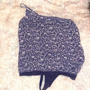 BLUE AND WHITE FLORAL BODY SUIT